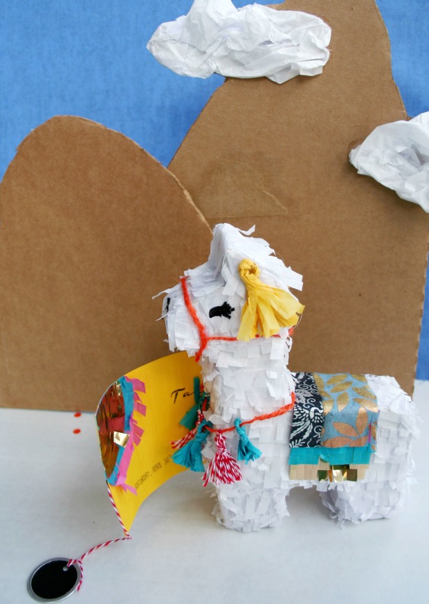 Mini Llama Pinata - tutorial shows you how to make it a party invitation you can send in the mail!